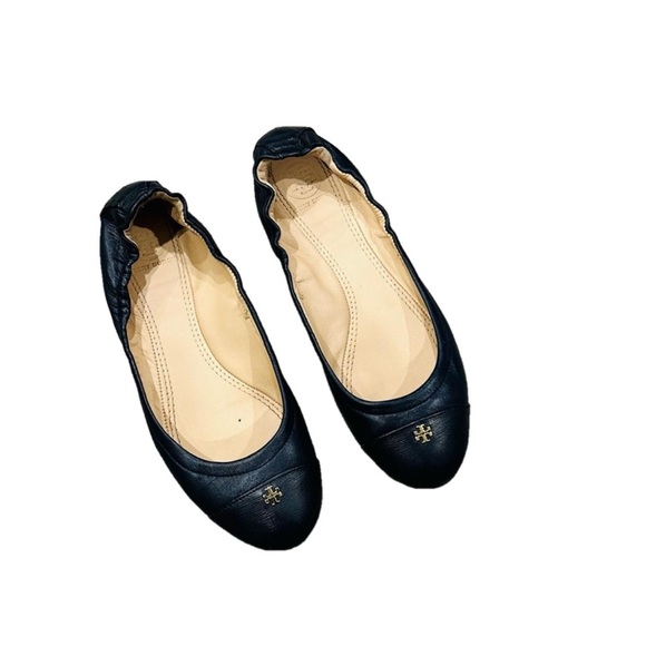 Tory Burch Shoes - • Tory Burch • York Cap Toe Ballet Flats Leather Navy Blue 6.5 Women’s Logo Gold